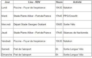Les horaires d'entrainement saison 2017