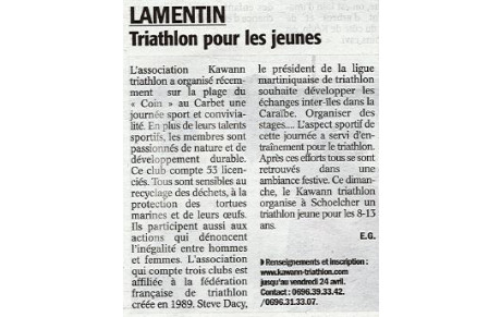 Annonce parue sur le France-Antilles du 23.04.2015