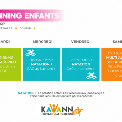 Planning d'entraînements - section Enfants 2027