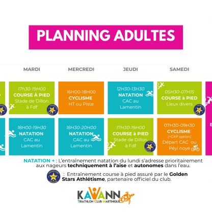 Planning d'entraînements - section Adultes 2027