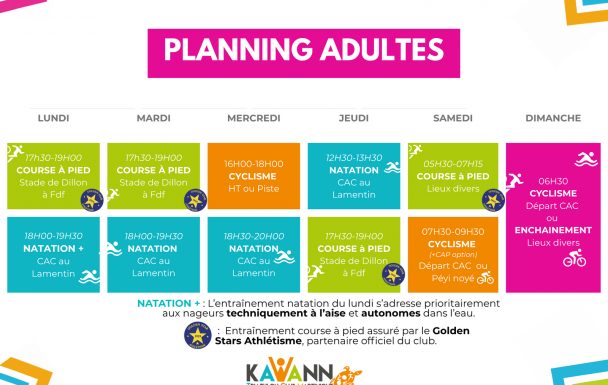 Planning d'entraînements - section Adultes 2027
